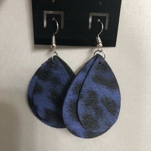 Blue Animal Print Leather Teardrop Earrings